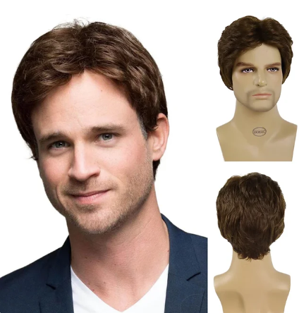 Light Brown Short Hair Synthetic with Bangs for Men